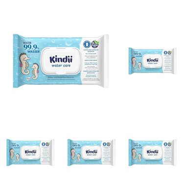 Дитячі вологі серветки Kindii Water Care на водній основі (99,9% води), 100% біорозкладні, віскоза, без пластику, 960 шт (16 пачок по 60 шт)