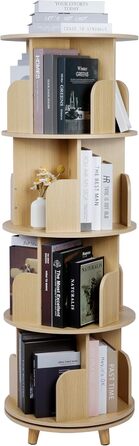 Bimiti обертовий книжковий стелаж з дерева, 4-рівневий, 360° для книг, CD/DVD, багатофункціональна шафа для зберігання для дітей і дорослих, підлогова