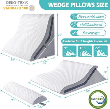 Набір з 4 подушок-валиків ортопедичних з memory foam для спини, для сну, після операції (білий, 3 шт.)