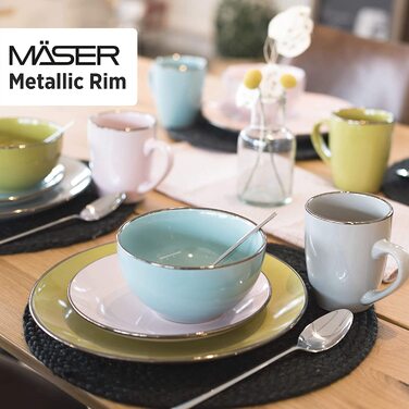Сервіз столовий MÄSER Metallic Rim для 6 осіб, 24 предмети, сучасний посуд з кам'яної кераміки, сірий, безобідковий, з мідним кантом