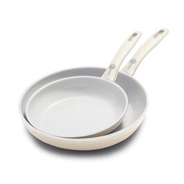 Набір сковорідок GreenPan Dover (20,3 см та 25,4 см), керамічне антипригарне покриття без PFAS, підходять для духовки та посудомийки, колір кремовий білий