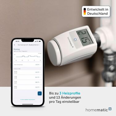 Homematic IP Термостат на радіатор Smart Home, 3 шт. - Цифровий термостат для опалення з керуванням через додаток, сумісний з Alexa та Google Home, легкий монтаж, економія енергії (153412A3)