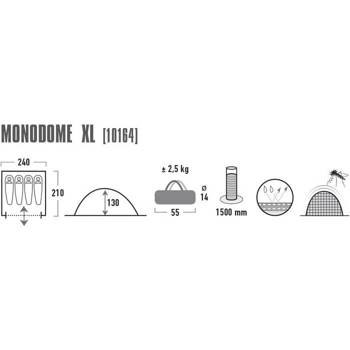 Намет для кемпінгу High Peak Kuppelzelt Monodome XL на 4 особи, синій/сірий, з водонепроникним дном
