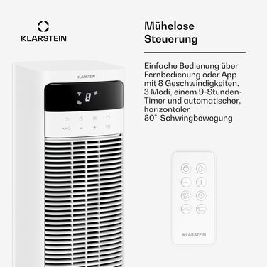 Кліматичний комплекс Klarstein 5-в-1: мобільний кондиціонер, вентилятор, зволожувач, очищувач повітря, нічний режим, 360 м³/год, 50 Вт, білий, Smart