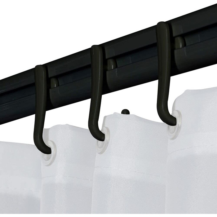 Душова штанга Sealskin Easy Roll, комплект: алюміній, чорна, монтаж на стелю, кільця, L/U/кутова форма