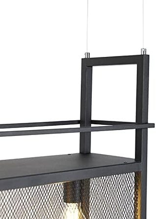 Підвісний світильник Qazqa Cage Rack, 4 лампи, чорний, сталь, прямокутний, у стилі лофт, LED E27, для вітальні та спальні