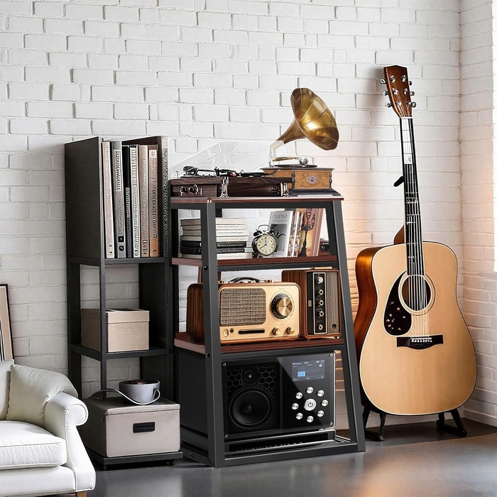 Стійка-полиця для Hi-Fi техніки, 4 рівні, метал + дерево, 61x53,5x78,5 см