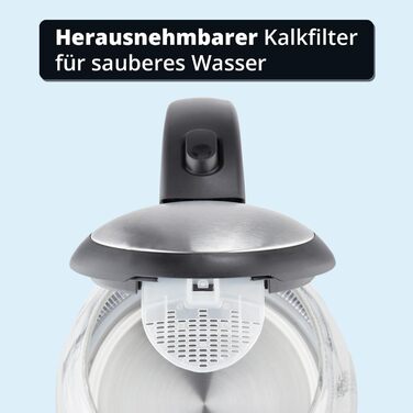 Електрочайник KHG WK-121GES скляний з LED підсвіткою, 1,2 л, захист від накипу, індикатор рівня води, кнопка відкриття, захист від перегріву, автоматичне вимкнення, прихований нагрівач, BPA Free, 2200 Вт