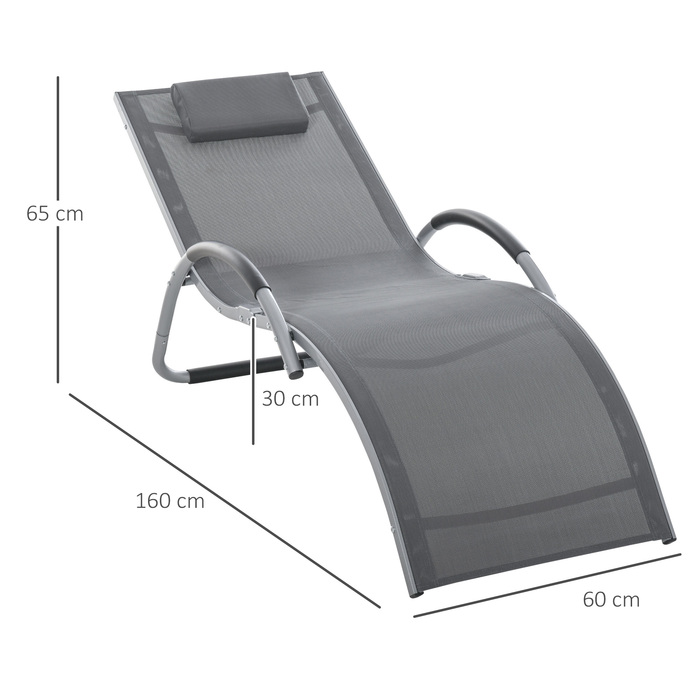 Outsunny Садові шезлонги з подушками Шезлонг Relax Lounger ергономічний алюмінієвий Texteline сірий 160 x 60 x 65 см
