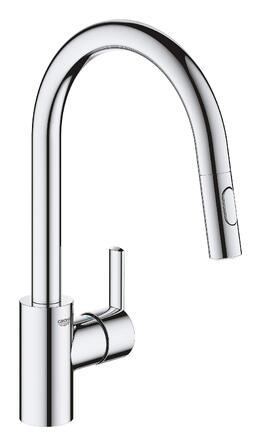 Змішувач кухонний GROHE Feel з висувним душем, 360° поворотний, економія води, хром (31486001)