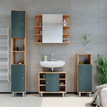 Шафа для ванної Vicco Fynn, середня, зелена/дуб золота, 30x95x30 см