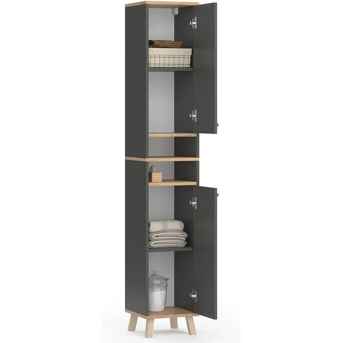 Шафа для ванної Vicco Senyo, антрацит/дуб золотий, 30x174 см, високий пенал