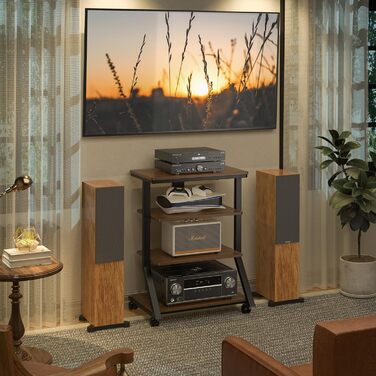 HiFi-стелаж 5Rcom з дерева, 4-рівневий аудіо-стійка для програвача та AV-апаратури, багатофункціональний, регулювання висоти, навантаження 54 кг