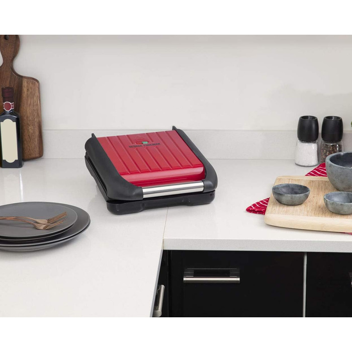 Контактний гриль George Foreman 24x17 см, червоний, для м'яса, риби, овочів, паніні та сендвічів, компактний, до 3 порцій, зменшує до 42% жиру