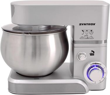 Кухонний комбайн Syntrox Germany 5 л, багатофункціональний, сріблястий, з антипослизькими ніжками, для тіста і міксування
