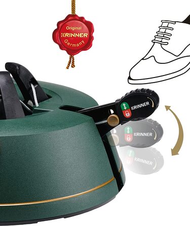 Підставка для ялинки KRINNER Comfort M, зелена, 36 см, з педаллю та тросом, для ялин висотою до 2,5 м, Made in Germany