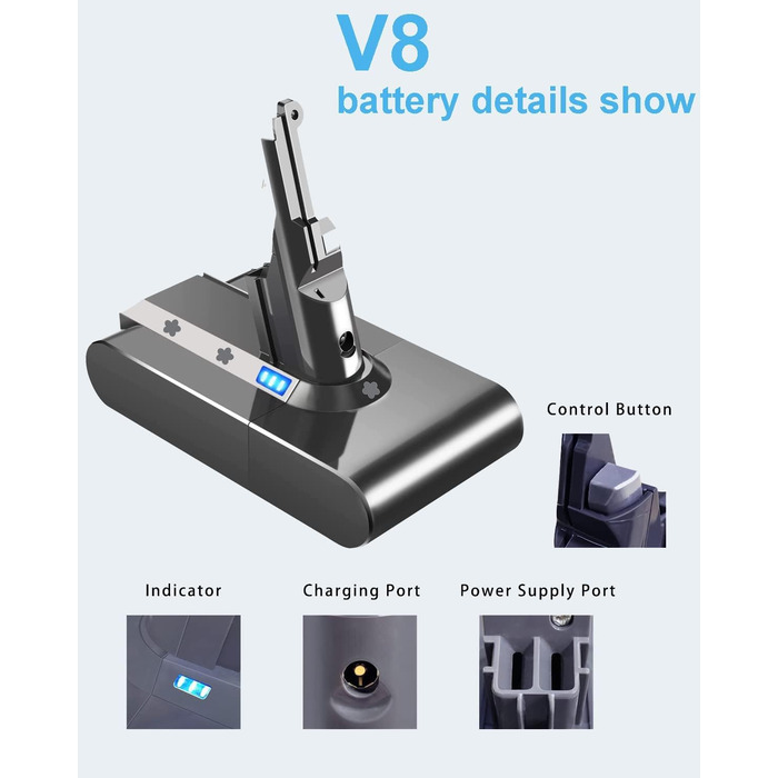 Акумулятор DTK 4000mAh 21.6V для пилососа Dyson V8 (SV10) Absolute, Animal, Fluffy, Motorhead, Slim, Total Clean, Extra, бездротовий ручний