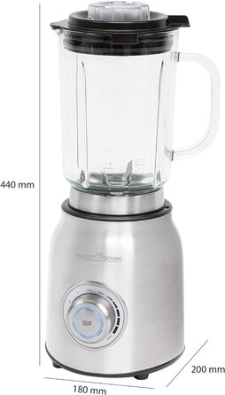 Потужний блендер Profi Cook PC-UM 1207, 1,75 л, скляна чаша, 6-лезовий ніж, турбо-режим, універсальний, нержавійка