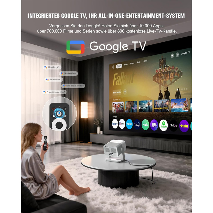 Smart Beamer VOPLLS 1080P Full HD WiFi 800ANSI: Міні-проектор з автофокусом та корекцією трапеції для дому/вулиці, підключення до телефону, сіро-білий