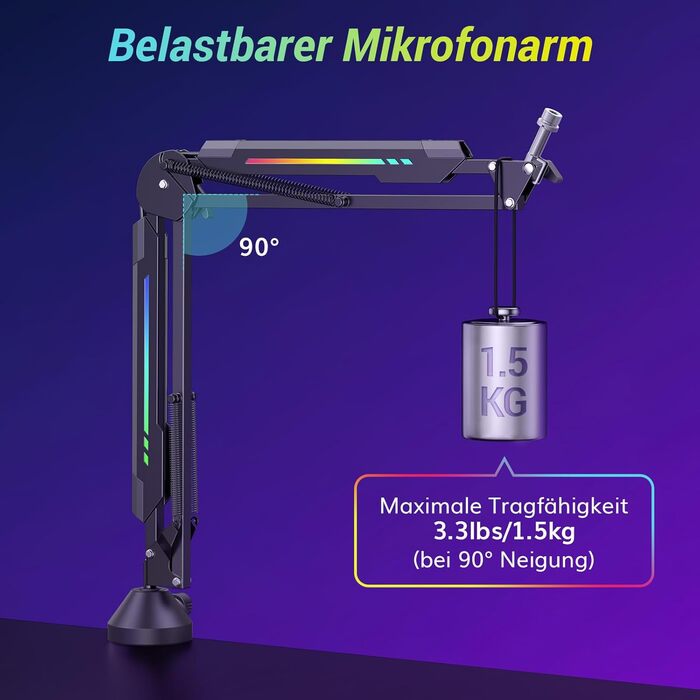Мікрофон геймерський TONOR T90 з RGB підсвіткою та тримачем - професійний мікрофон для стрімінгу та ігор