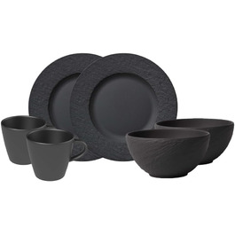 Сніданковий набір Villeroy & Boch Manufacture Rock, 6 предметів, преміальна порцеляна, чорний, для 2 осіб