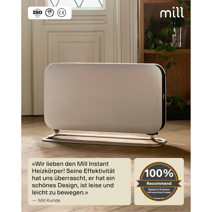 Електричний конвекторний обігрівач Mill 2200W для приміщень 26-30 м² з таймером, білий