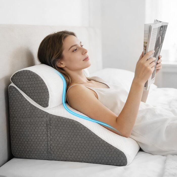 Подушка для читання в ліжку та на дивані з піною Memory Foam, ергономічна спинка, регульована клиноподібна подушка для підтримки спини під час відпочинку, ігор, читання або перегляду телевізора