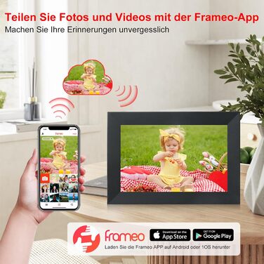 Frameo Цифровий фоторамка 10,1 дюймів Wi-Fi, FHD IPS сенсорний екран, Smart фоторамка з 16GB, автоматичне обертання, обмін фото та відео, можливе кріплення на стіну