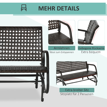 Лавка-гойдалка з поліротангу Outsunny 2-місна, Patio Garden Loveseat, Садова гойдалка зі спинкою, Лавка, Лавка в парку, Коричнева, 70x120x84см