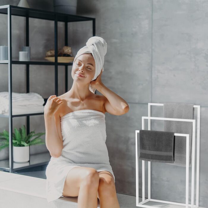 Сталевий підлоговий тримач для рушників Relaxdays, 3 перекладини, білий, для ванної, 82,5х46х21 см