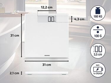Електронні ваги Soehnle Style Sense Safe 100 для людей, велика LCD, антиковзкі ніжки, плоска вага, біла