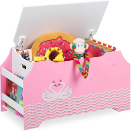Скриня для іграшок Relaxdays Schwanenherz, з кришкою та відсіками для книг, 46x84x42,5 см, ігрова коробка, рожево-біла