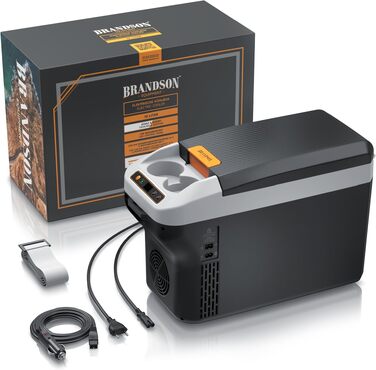 Електричний автохолодильник Brandson 10L (230V/12V) з функцією охолодження та підігріву до 65°C, Cool Grey Schwarz