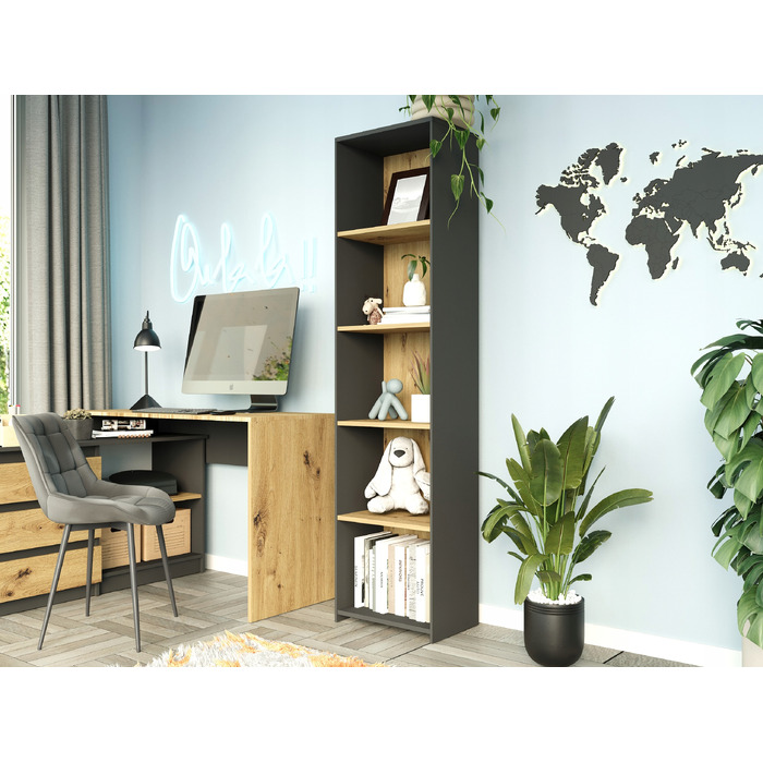 Стелаж Framire 40 x 180 x 30 см, антрацит, дуб артизан