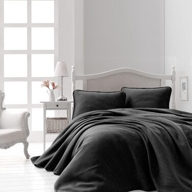 Комплект покривал Şaheser Liv, 3 предмети, 240x260 см, 100% бавовна, антрацит, покривало на ліжко + 2 наволочки 50x70 см, для спальні та вітальні