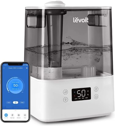 Зволожувач повітря Levoit для спальні, 23dB, верхній залив, для дитини, до 25 годин, 2,5 л, сірий, з поворотним соплом 360°
