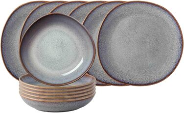 Сервіз Villeroy & Boch Lave Beige 12 предметів: тарілки 28 см і супові миски 21 см на 6 персон, стійке до подряпин, стоновий посуд, бежевий