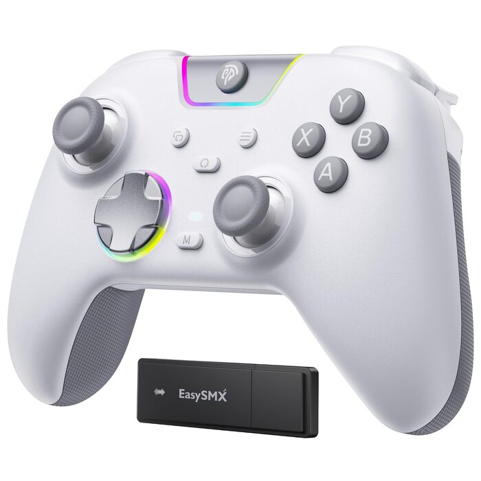 Бездротовий ігровий контролер EasySMX X05PRO для PC, Switch, Android, iOS — Hall Joysticks, тихі кнопки, програмовані клавіші, 1000mAh, Білий