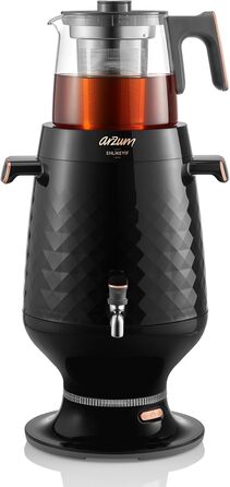 Арзум Ehlikeyf: Електричний турецький чайник, 2200W, 3.5L (водовар) / 1.2L (чайник), нержавіюча сталь, регулювання температури, захист від сухого кипіння, чорний