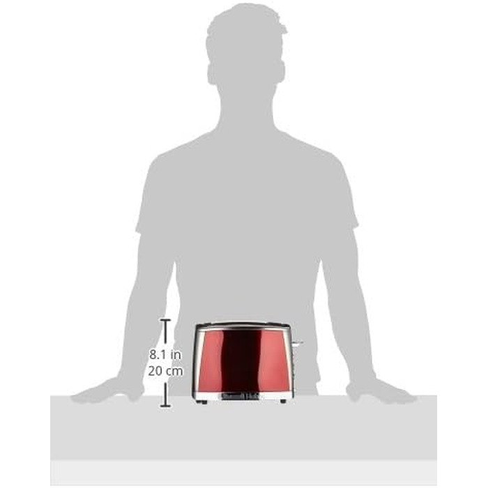 Тостер Russell Hobbs Luna Edelstahl Red на 2 тости, нержавіюча сталь, 6 режимів, розморожування, підігрів, підйом тостів, 1550 Вт