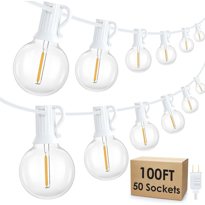 Гірлянда LED Mlambert для вулиці 30м, димована, водонепроникна, G40, 53 лампи 2700K, білий кабель