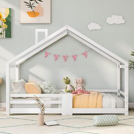Дитяче ліжко-хатинка 90x200 см з сосни, дизайн хатинки, для дітей (біле)