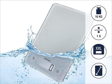 Кухонні ваги електронні Soehnle Page Aqua Proof 10 кг, водонепроникні, з сенсорним керуванням, для зважування продуктів, з батарейками, низький профіль