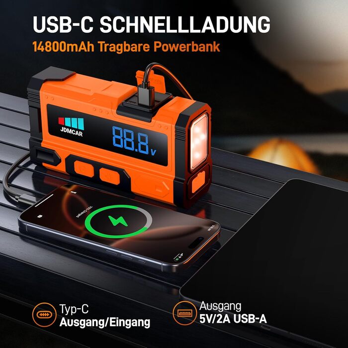Powerbank для авто Starthilfe 7000A-JDMCAR: пускова станція, LCD екран, LED ліхтарик