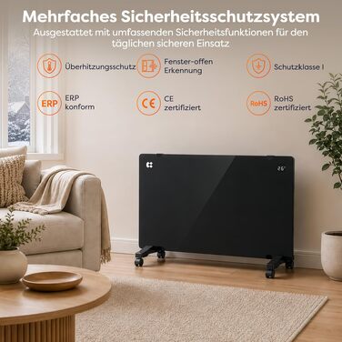 Розумний керамічний обігрівач стін CIARRA Smart WLAN 1000W (CBHX20-B), електричний настінний конвектор з керуванням через Wi-Fi