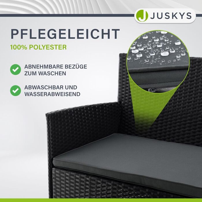 Стовідсотково розкішний комплект меблів для саду та балкону Juskys Fort Myers: 2-місний диван, 2 крісла, стіл, подушки. Чорний/кремовий, стійкий до погодних умов