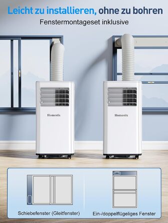 Мобільний кондиціонер 9000 BTU 4-в-1: охолодження, осушення, вентиляція, таймер на 24 год, білий