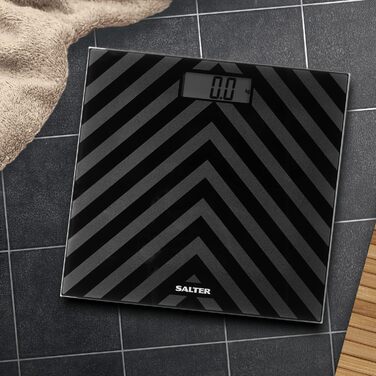 Цифрова вага для ванної Salter SA00287, скло, 180 кг, чорний Chevron, LCD-дисплей, батарейки, миттєве вимірювання