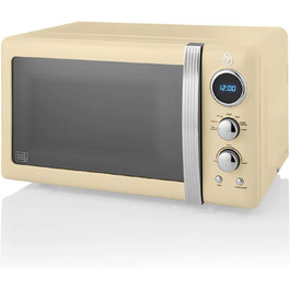 Мікрохвильова піч Swan Retro SM22030CNEU 20 л, 800 Вт, 5 режимів, розморожування, таймер 60 хв, вінтажний дизайн, кремова, дзеркальні дверцята
