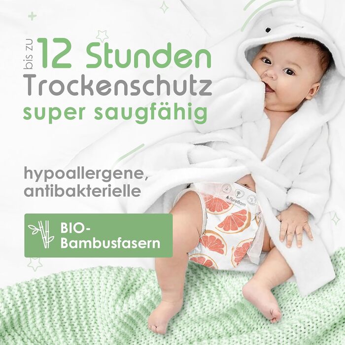 Дитячі підгузки PureBorn з бамбука, розмір 5 (7-12 кг), гіпоалергенні та ультрапоглинаючі, 88 шт.